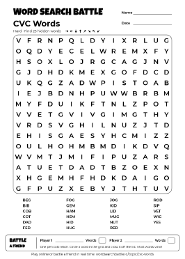 Printable CVC Words Word Search