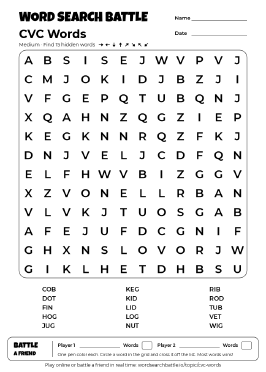 Printable CVC Words Word Search