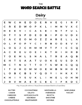 Printable Hard Dairy Word Search