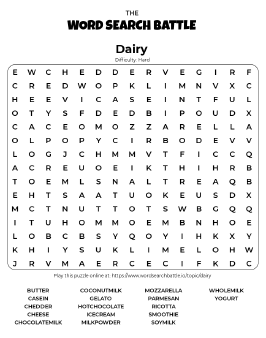 Printable Dairy Word Search