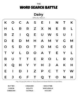 Printable Dairy Word Search