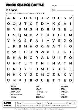Printable Dance Word Search