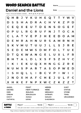 Printable Daniel and the Lions Word Search