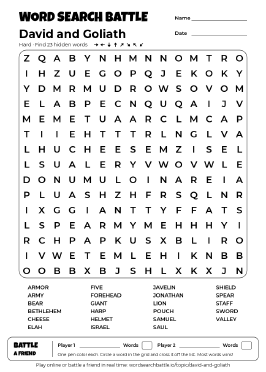 Printable David and Goliath Word Search