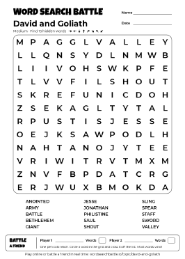 Printable David and Goliath Word Search