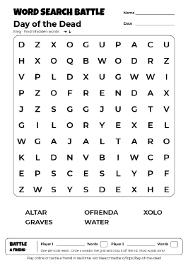 Printable Day of the Dead Word Search