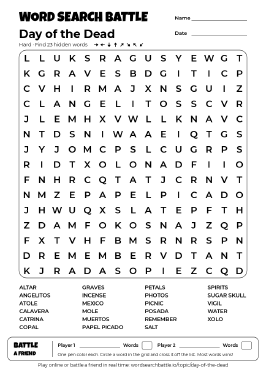 Printable Day of the Dead Word Search