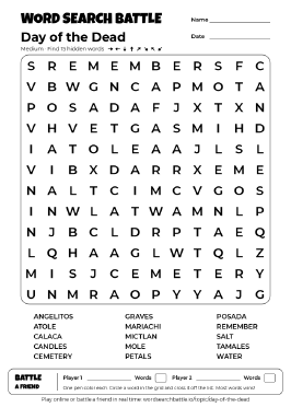 Printable Day of the Dead Word Search Preview
