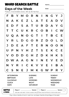 Printable Days of the Week Word Search Preview