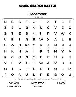 Printable December Word Search
