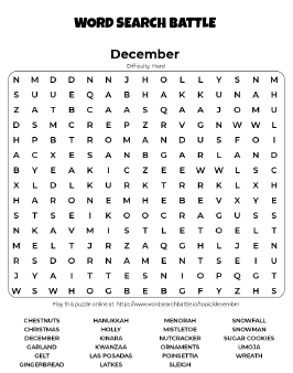 Printable December Word Search
