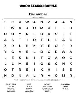 Printable December Word Search