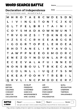 Printable Declaration of Independence Word Search