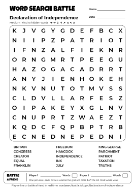 Printable Declaration of Independence Word Search