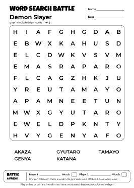 Printable Easy Demon Slayer Word Search