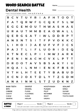 Printable Dental Health Word Search