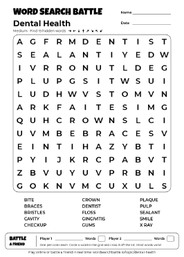 Printable Dental Health Word Search