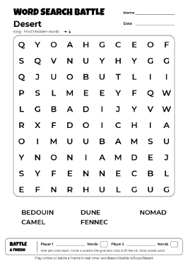 Printable Desert Word Search