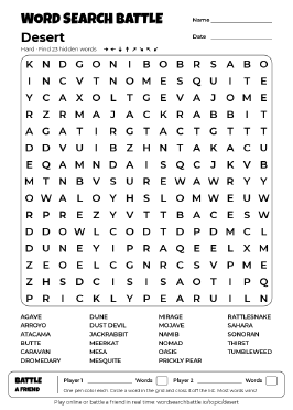 Printable Desert Word Search