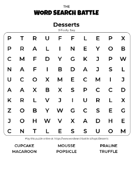 Printable Easy Desserts Word Search