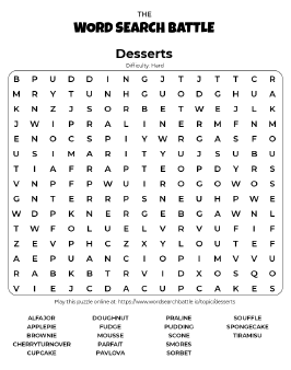 Printable Hard Desserts Word Search