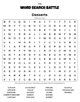 Printable Desserts Word Search