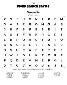 Printable Desserts Word Search