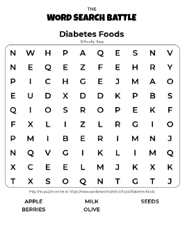 Printable Diabetes Foods Word Search