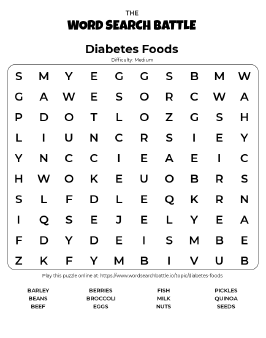Printable Diabetes Foods Word Search