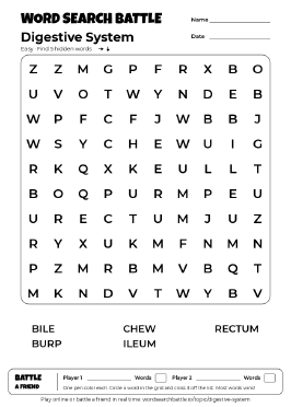 Printable Digestive System Word Search