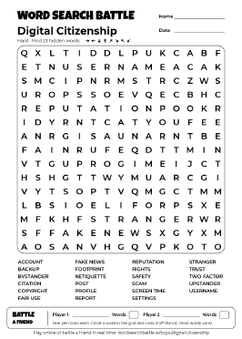 Printable Digital Citizenship Word Search