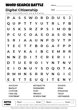 Printable Digital Citizenship Word Search Preview