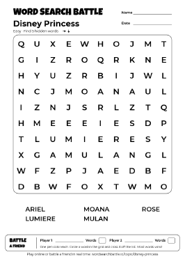 Printable Disney Princess Word Search