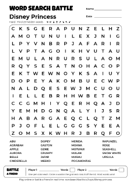 Printable Disney Princess Word Search