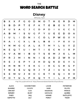 Printable Hard Disney Word Search