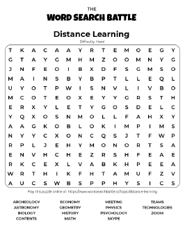 Printable Hard Distance Learning Word Search