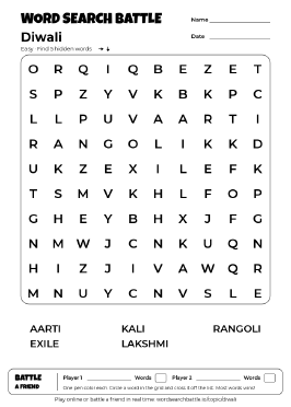 Printable Diwali Word Search