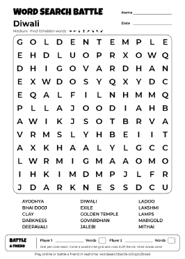 Printable Diwali Word Search