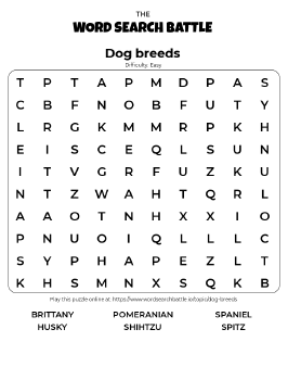 Printable Easy Dog Breeds Word Search