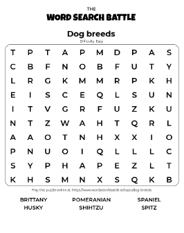 Printable Dog Breeds Word Search