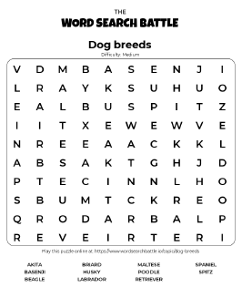Printable Dog Breeds Word Search Preview