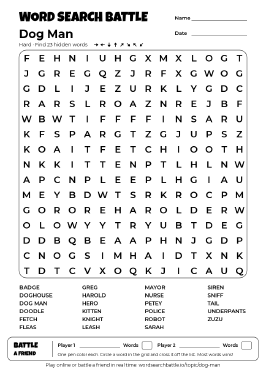 Printable Dog Man Word Search