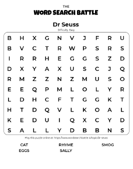Printable Easy Dr Seuss Word Search
