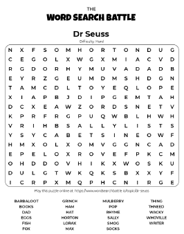 Printable Hard Dr Seuss Word Search