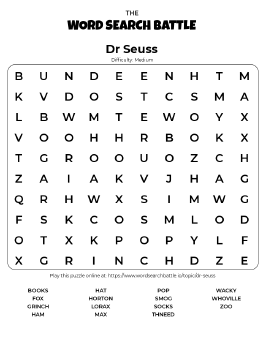 Printable Dr Seuss Word Search
