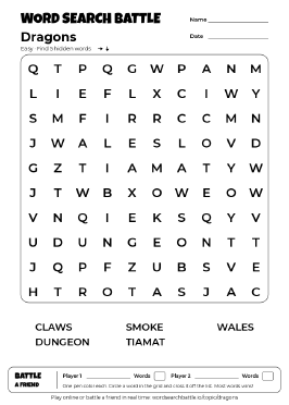 Printable Dragons Word Search