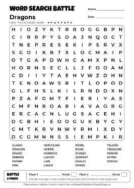 Printable Dragons Word Search
