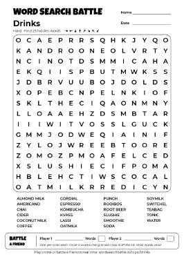 Printable Drinks Word Search