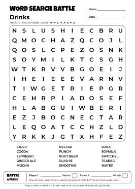 Printable Drinks Word Search