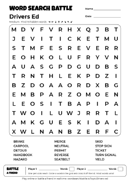 Printable Medium Drivers Ed Word Search